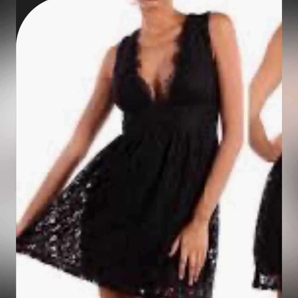 Maude Black Lace V-Neck Dress